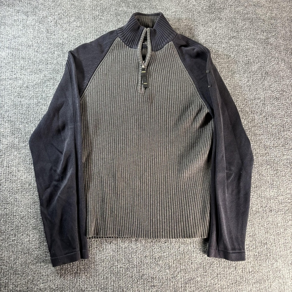 Nautica Jeans Co Sweater Mens Large Gray Knit 1/4 Zip Mock Neck Pullover Casual